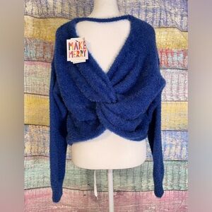 1901 Crop Blue Metallic Girls Sweater V-Back Sz XL (14-16)